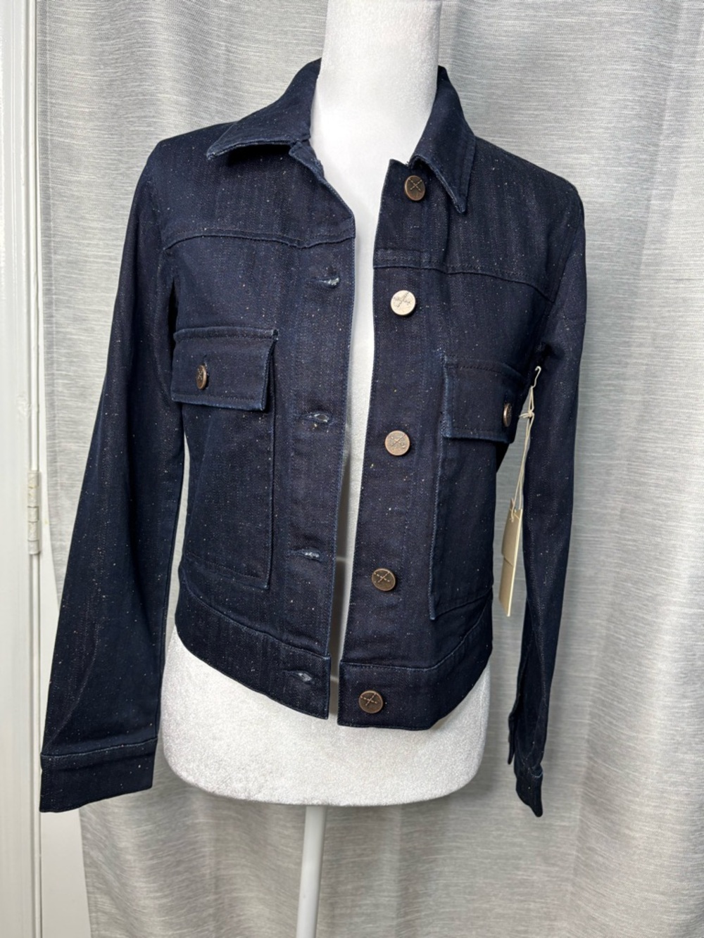 Women's Dark Indigo Denim Jacket with Patch Pockets